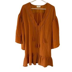 NEW Storia | Rust Orange Oversized Bell Sleeve Tassel Tie Boho Dress NWT